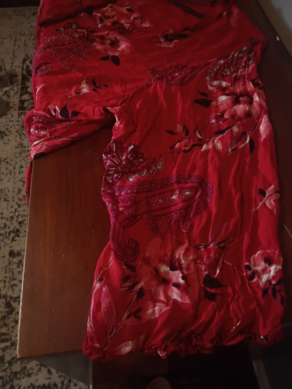 Women's Red Floral Open Front Cardigan